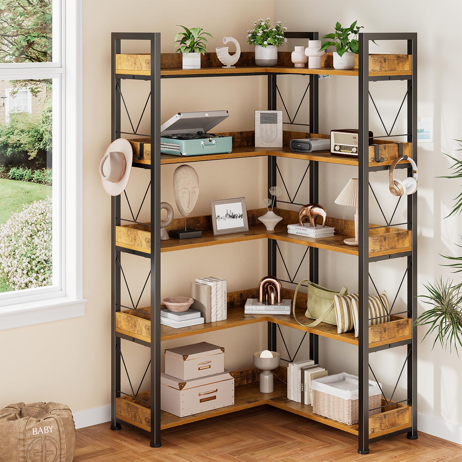 Furniture Hook Hardware - JHK 65 inch L Shaped Bookshelf
