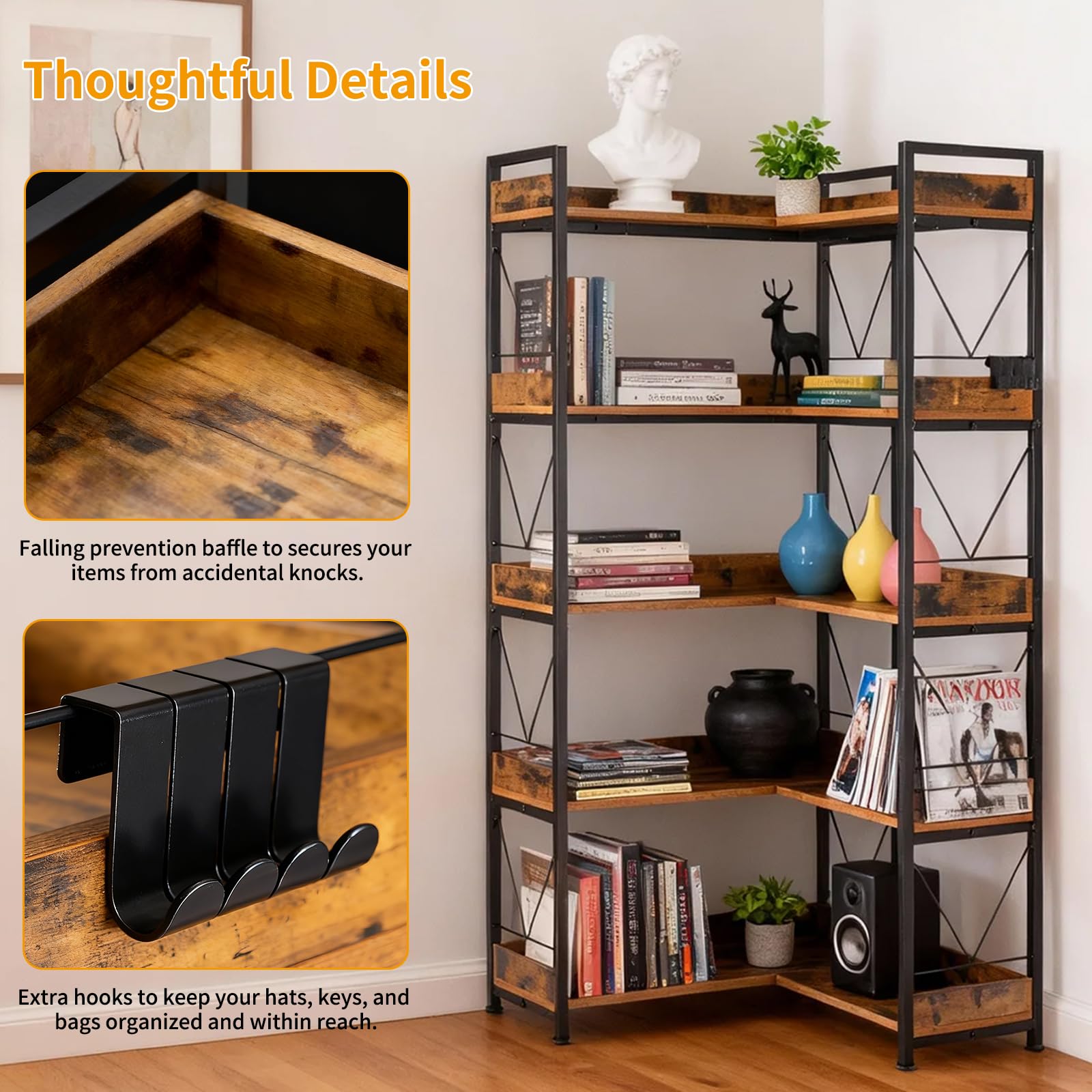 JHK 65 inch L Shaped Bookshelf - đánh giá và giá Furniture Hook Hardware
